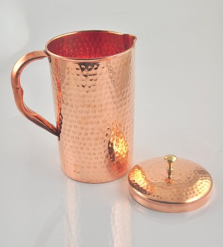 Stylla LondonHandmade 100% Hammered Copper Jug Pitcher with Handle and Lid Best for Water, Ayurveda or Moscow Mule Cocktails