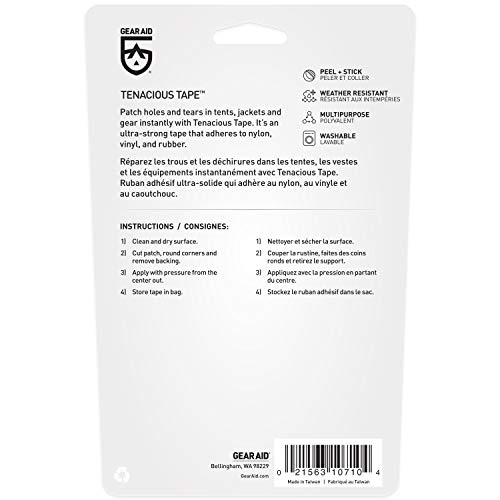 Gear Aid Tenacious Tape Repair Patches For Tents And Outdoor Gear, 3”, Black And Clear #TOP1