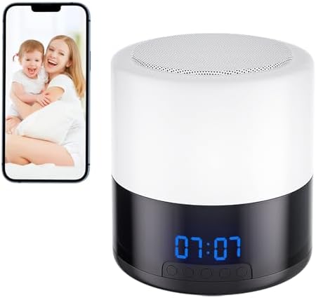 Clock Camera, Nanny Cam with Night Light and Bluetooth Speaker, 1080P Wireless Indoor Security Cameras for Home,Small WiFi Cameras with AI Motion Detection,160°Rotating Viewing Angle,Pet Dog Camera