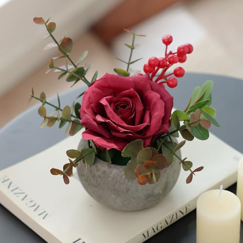 mizii DIY Small Artificial Flowers Potted Kit Fake Flower Realistic Silk Rose and...
