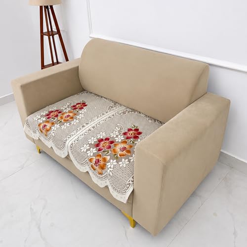 Image of Homerz Premium 'Surya Series' Sofa Cover | Stylish Sofa Protector | Net Fabric | Anti-Stain & Washable Slip Cover Exact Size Antislip (Exclusive Rust, 2 Seater, Only Seat Cover)