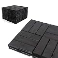 Deck Tiles - Patio Pavers - Acacia Wood Outdoor Flooring - Interlocking Patio Tiles - 12"x12" (20 Pack) - Blue Bayou Finish - Checker Pattern Decking
