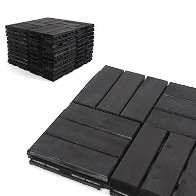 Deck Tiles - Patio Pavers - Acacia Wood Outdoor Flooring - Interlocking Patio Tiles - 12"x12" (20 Pack) - Blue Bayou Finish - Checker Pattern Decking