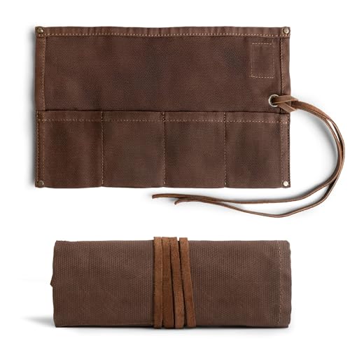 Image of Hide & Drink, Waterproof Waxed Canvas Travel Watch Roll Organizer with 4 Slots, Easy Carry On Watchlover Storage, Handmade Travel Case, Honey Bourbon