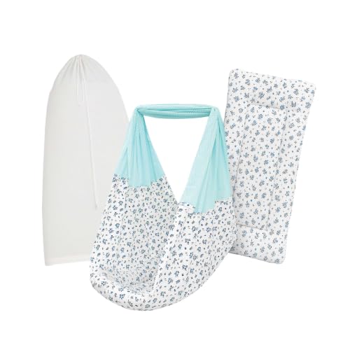 Image of Premium Swing Cradle Set | Hanging Swing Cradle, Removable 5-Layer Padded Bed & Mosquito Net | Up to 15 kg | Emily Blue