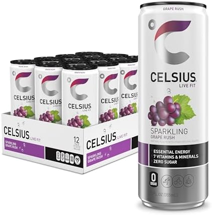 CELSIUS Zero Sugar Sparkling Grape Rush Fitness Drink, Pack of 12,12oz