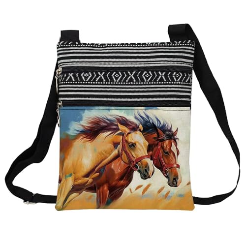 Women's Horse Racing Multi-pattern Small Crossbody Bag, Ethnic Print, Polyester, 23.5x19.5x1cm, 65g, Multicolor