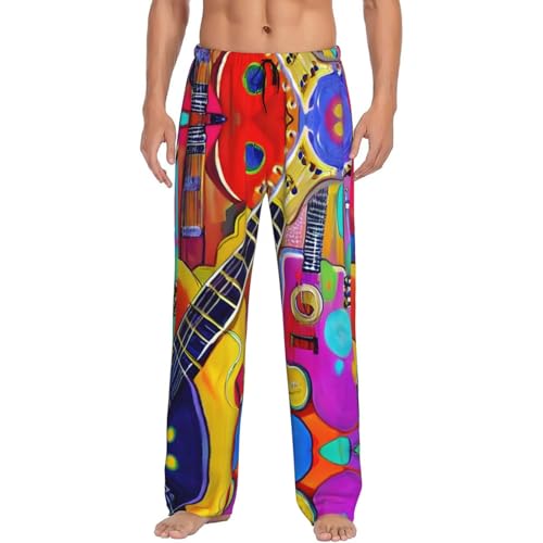 Pantalon de pyjama homme EdWal à motif guitares colorées avec grandes poches latérales pratiques