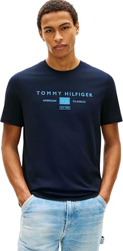 Tommy Hilfiger T-Shirt Homme Brand Love Mono Stack MW0MW42365 S/S, Bleu, XL