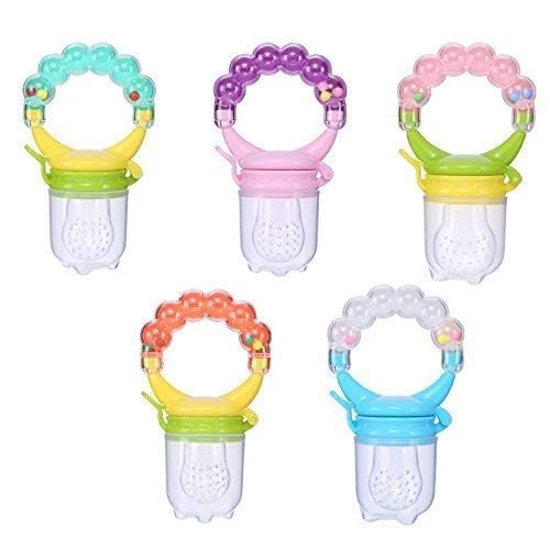 Image of BabyGo Silicone Fruit Food Nibbler & Infant Teether Set | BPA-Free Pacifier Feeder with Soft Nipple Gum Soother, Baby Chew Toy for Teething Relief & Oral Development (Pack of 2, Multicolor)