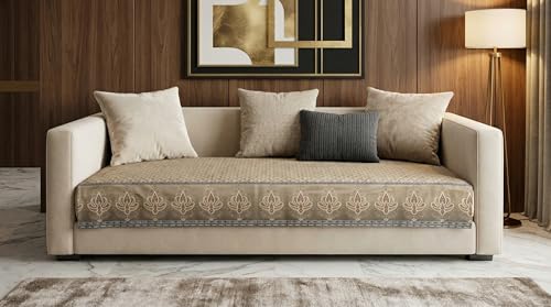 Image of Velvet Quilted Sofa Cover Mat Seat & Back, L Shape 3+2, Main L69in Chaise L46in H32in, Mouse Brown Color,Anti Skid Backing, 6in Hanging Strap Design, W, Style -MouseBrown-L32