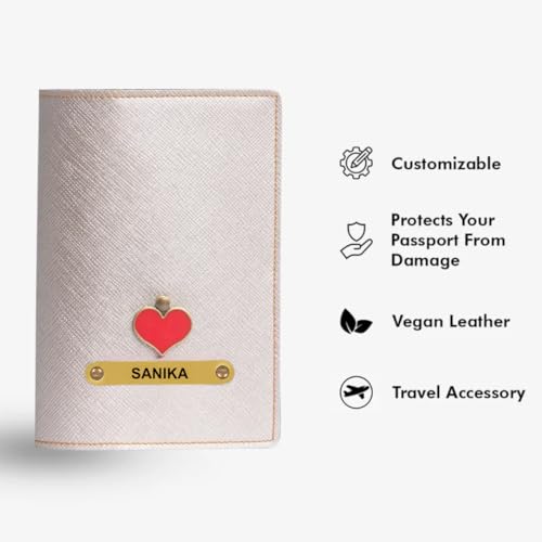 Image of ncgifts Customised Leather Passport Holder: Personalised Name & Charm for Men & Women - Unique Travel Gift, Document Organiser, Boarding Pass Holder, Customised Gifts for Men & Women (Rose Gold)