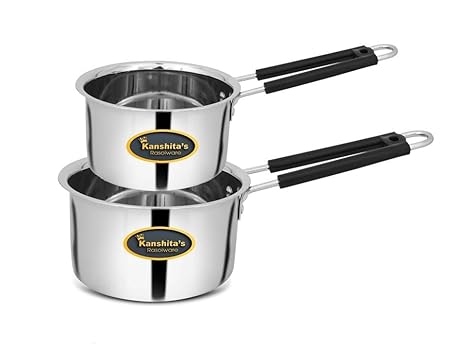 Kanshita’s Rasoiware Stainless Steel Sauce Pan/Tea Pan 750 and 1000 ML (Induction and Gas Stove Friendly) Pack of 2