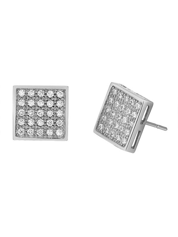 fimbul Sterling Steel Cubic Zirconia Stud Earrings, Square Cut-picture-26
