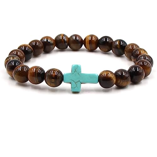 Cadeau de couple : bracelet en pierre naturelle 8mm avec pendentif croix YSJNHX
