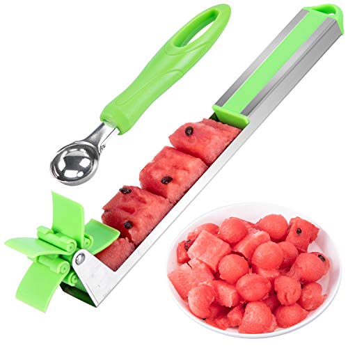 GARUNK Stainless Steel Watermelon Slicer, Watermelon Cubes Windmill Cutter, Melon Knife Corer Fruit Vegetable Tools Kitchen Gadgets