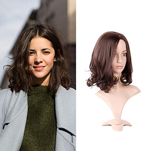 Creamily Dark Brown Short Curly Wigs Synthetic Shoulder Length Full Replacement Hair Middle Part Heat Resistant Layered Bob Wigs