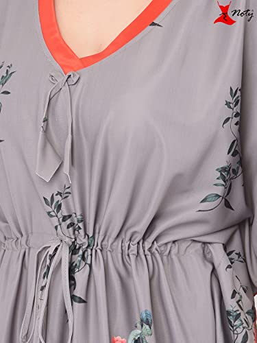 Image of Noty Women's Kaftan Nighty | Digital Print | Sarena Fabric | V Shaped Neck Nightwear | Nightdress for Girl
