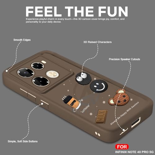 Image of AESTMO Back Case Cover for Infinix Note 40 Pro 5G | Cute Fun Cartoon 3D Ball | Coffee Silicone Case | Full Body Protection | Camera Protection Back Cover for Infinix Note 40 Pro 5G (Brown)
