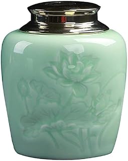 Ceramic Tea Container, Vintage Chinese Style Food Storage Jar Tea Caddy Storage,Kitchen Food Storage Canister for Coffee,Tea,Spices and Nuts (Light green)