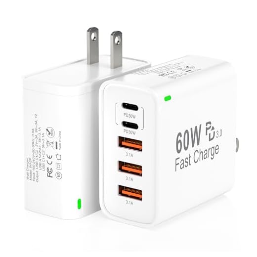 2Pack USB C Fast Charger Block, 60W 5-Port USB C Wall Charger 30W Type C Charging Block, 2USB C+3USB A PPS/PD 3.0 Multiport Charging Cube for iPhone 16 15 14 13 Pro Max,for Galaxy S25 S24 Ultra, i Pad