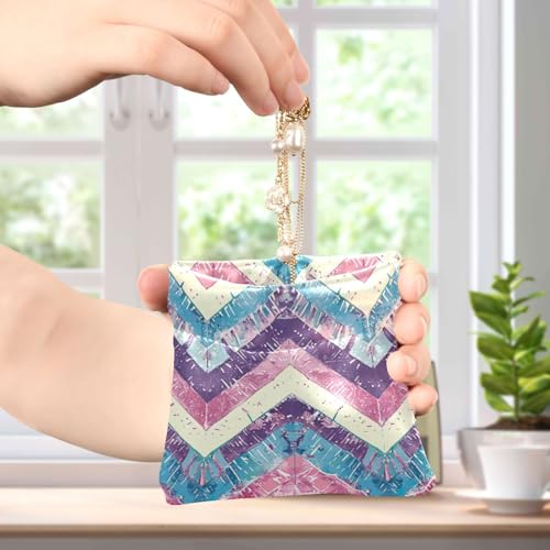 Pastel Colors Chevron Coin Purse Leather Pouch Change Purse, Squeeze Coin Pouch for Cards, Keys & Lipsticks, Unisex4