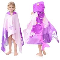 JISEN Kids Beach Towels-Hooded Towel for Kids 30\" x 50\" for 3-10 Years,Pool Ponchos for Kids with Hood,Girls Beach Towel,Mermaid