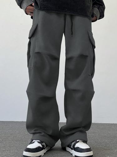 ZAFUL Men's Casual Cargo Pants Hiking Pants Workout Drawstring Jogger Sweatpants Athletic Pants Pocket 0-1Grey XL2