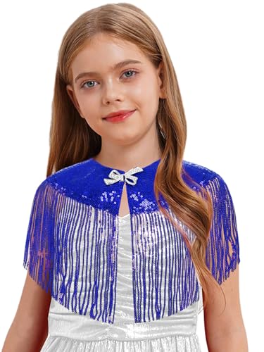 Hularka Kids Girls Princess Sparkly Sequins Tassels Cape Bowknot Shawl Shoulder Shrug Wedding Party Wrap Cardigan