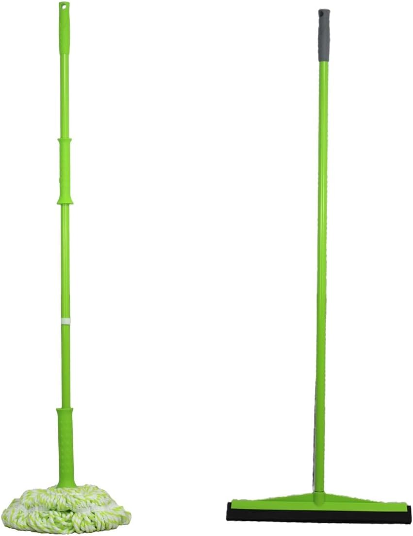 Clean & Care Combo Pack Spin Mop & Floor Squeegee Cleaning for Home Kitchen Bathroom Office Durable and Long lasting (Green)