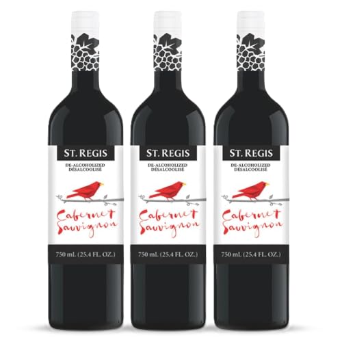 Image of ST. REGIS Non-Alcoholic Cabernet Sauvignon Beverage, 25.4 Fl Oz (3 Pack) | Alcohol-Free Red Beverage with Blackcurrant, Plum and Spice; ; Low Calorie and Low Sugar; Serve Chilled