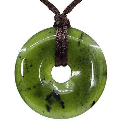 Keleny Natural Green Canadian Jasper Gemstones 40Mm Circle Peace Donut Beads Pendant Brown Braided Rope Necklace #TOP19