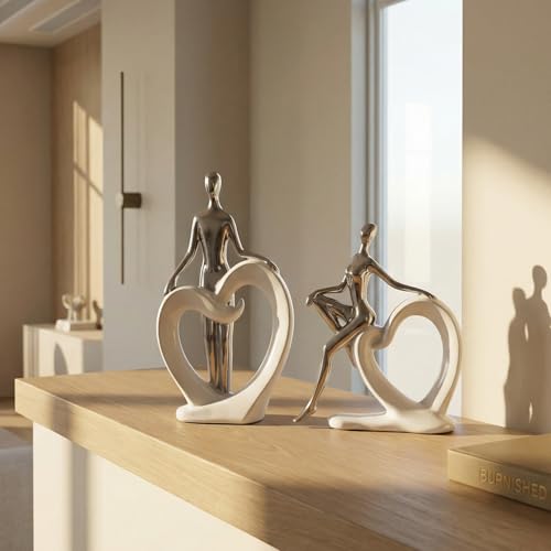 Estatua abstracta de cerámica pareja y corazón decoración para hogar miniatura 2