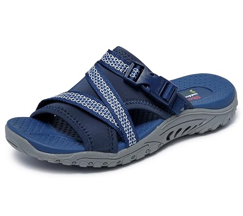 Skechers Women's REGGAE - SLIDE THRU sporty outdoor sandal, Navy 7M