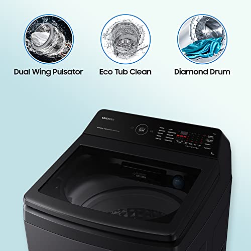 Samsung 9 kg, 5 star, Eco Bubble Technology with Super Speed, Wi-Fi, Digital Inverter Motor, Dual Storm, Fully-Automatic Top Load Washing Machine Appliance (WA90BG4546BVTL, Black Caviar) 5 41kiVo5wf8L
