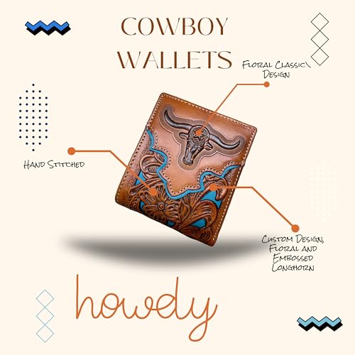 Men’s Short Leather Wallet – Embossed Longhorn Motif with Laser Cut Design – Western Cowboy Bifold Wallet for Ranchers, Cattlemen & Rodeo Gift Ideas4