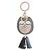 YONGYAN Fashion Owl Rhinestone Keychain Purse Bag Leather Tassel Charms Accessories Bag Pendant Car Keyring Gift for Women (Grey)