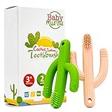 Baby Munka Cactus Infant Teether Soft Baby Training Toothbrush Silicone Flexible (2-Pack) 1-Green 1-Peach 100% BPA-Free