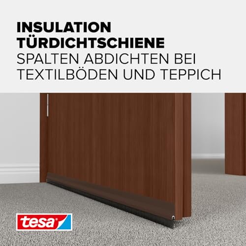 tesa Insulation Türdichtschiene für Textilböden/Teppich - Selbstklebende Türdichtung zum Schutz vor Zugluft - Braun - mit Bürstendichtung… – Ansicht 3