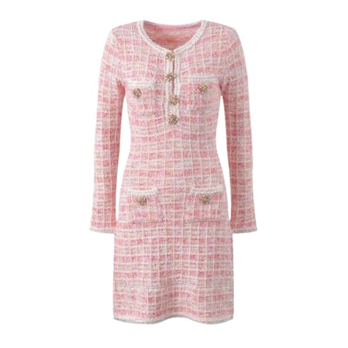 Robe pull en tricot à carreaux rose douce et chaude pour rester élégante pendant la saison froide