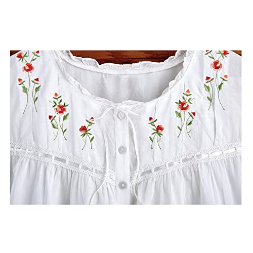 LA CERA Women's 3/4 Sleeve Sleepwear Nightgown, 100% Cotton, Side Pockets, Rose Embroidered, Ribbon Trimmed Yoke3