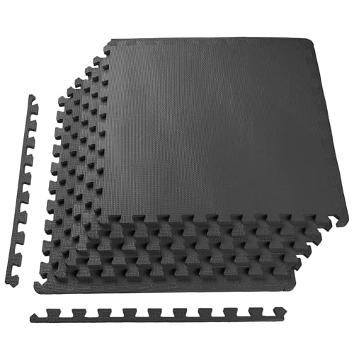 BalanceFrom Puzzle Exercise Mat 1/2' Thick, EVA Interlocking Foam Floor Tiles for Home Gym, Mat for Home Workout Equipment, Floor Padding for Kids, Black, 24 in x 24 in x 1/2 in, 24 Sq Ft - 6 Tiles