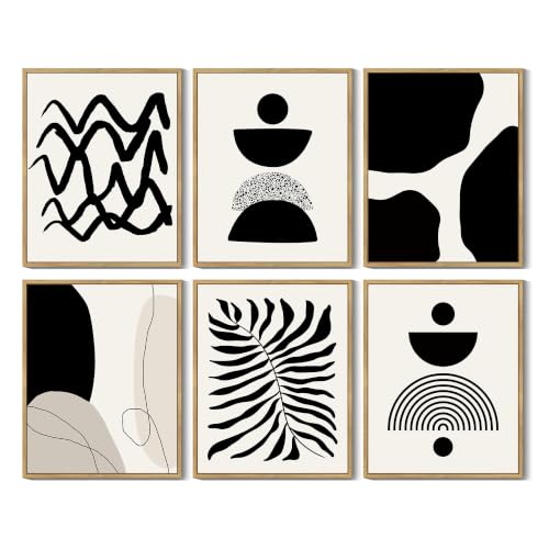 Drsoum Abstract Boho Wall Art Minimalist Geometric Framed Boho Room Decor Black Line Art Mid Century Modern Prints Bohemian Living Room Bedroom Ready to Hang 8x10inx6pcs (Natural Framed) by Drsoum - Used condition - US$30.62