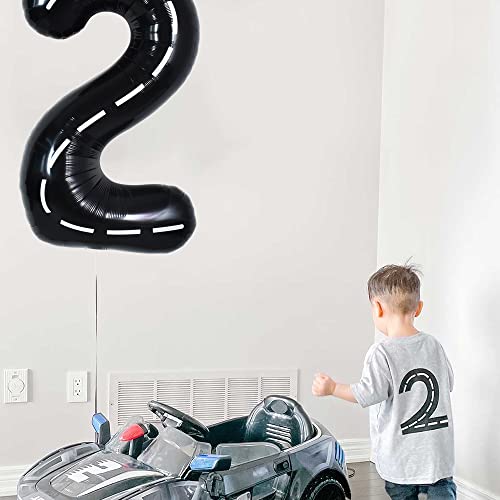 Image of TONIFUL Race Car Black Balloons Car Birthday Party Supplies,40 Inch Giant Jumbo Helium Foil Mylar Big Number 2 Digital 2 Balloons for Boy's Birthday Party Truck Race Car Theme Party Decorations