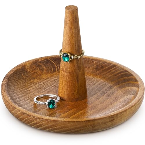 RattanView Wooden Wedding Ring Holder Jewelry Towers Cone Engagement Jewelry Dish with Stand Holder for Rings Earrings Necklace Gift for Women Men Birthday Mothers Day Wedding & Anniversary