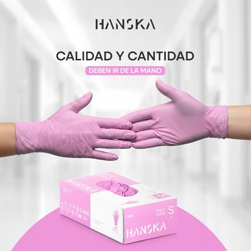 Miniatura 2 de Hanska 100 Guantes Desechables De Nitrilo Rosas - Sin Polvo - Desechables - Ambidiestros - No Estériles - Base De Goma - Apto Para Áreas Médicas Y Manipulación De Alimentos 100, S