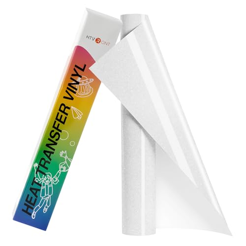 Image of HTVRONT White Glitter HTV Vinyl Roll - 10 inch x 8ft Glitter Heat Transfer Vinyl for T Shirts, Glitter Iron on Vinyl Compatible with Cricut Cutting Machine - Easy to Use for Iron on Design (Silver White)