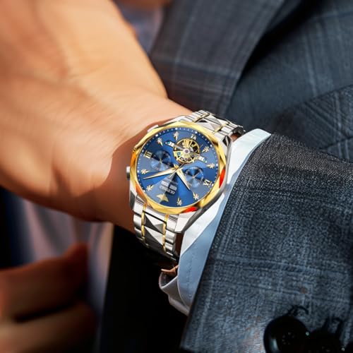 Image of OUPINKE Watch for Men Skeleton Self Winding Mechanical Automatic Luxury Dress Black Wrist Watch Waterproof Luminous Tungsten Sapphire Crystal