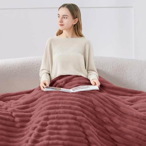 Image of BEDELITE Ribbed Twin Blanket for Couch & Bed, Brick Dust, 60 inchx80 inch | Ultra-Soft Plush Fleece, Cozy, Warm Yet Lightweight, Ribbed Texture, Home Decor, Machine Washable, Giftable, All-Season Use
