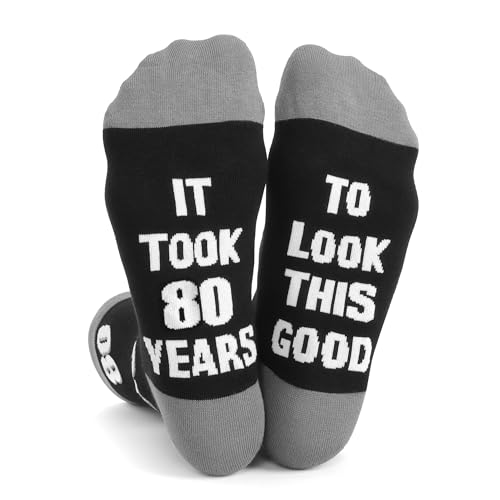 Bibalabili Men Fun Crews Socks for 80th Birthday Gifts for Men Funny Black Crew Cotton...